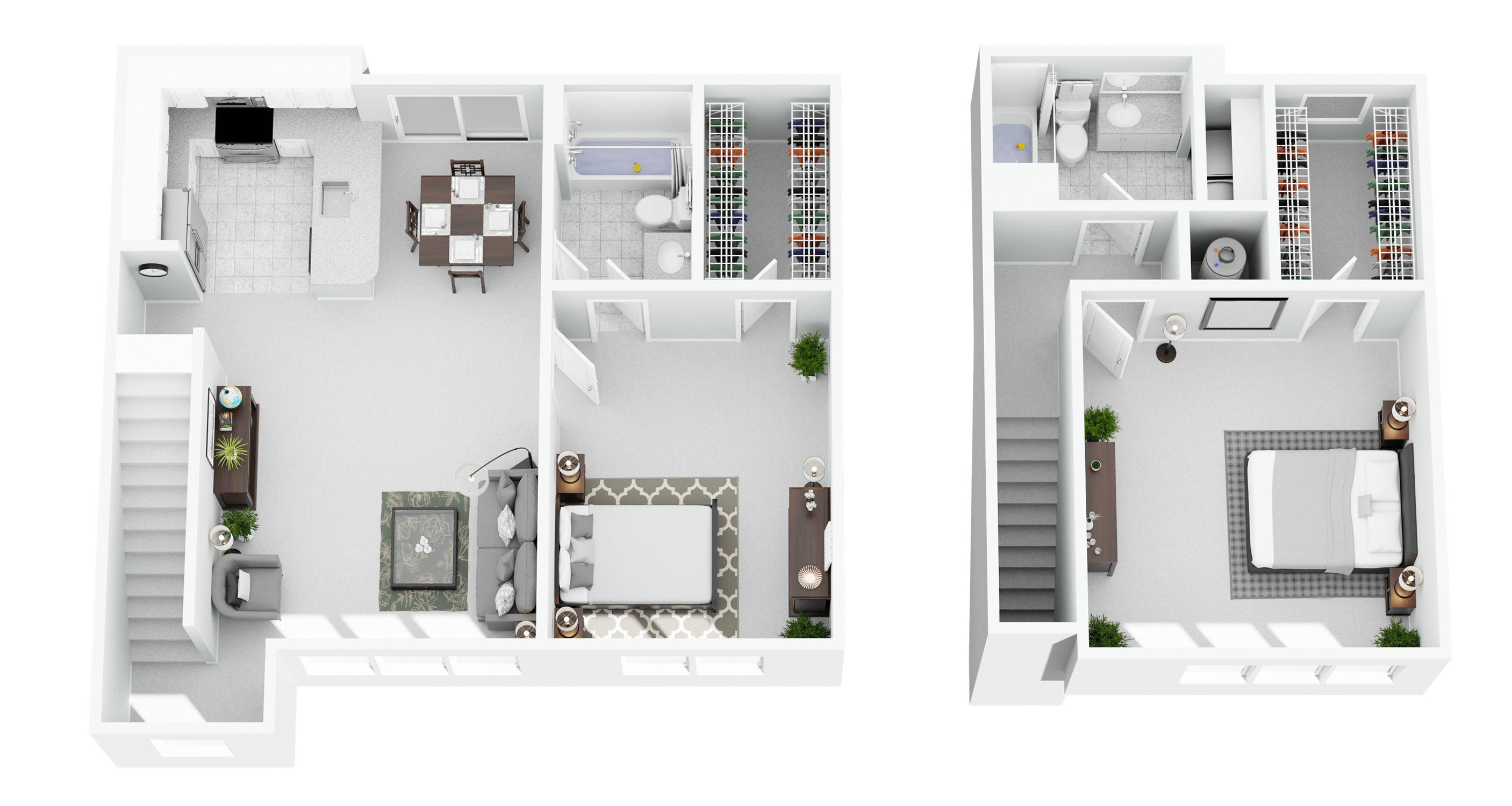 Two images of a house layout with a kitchen